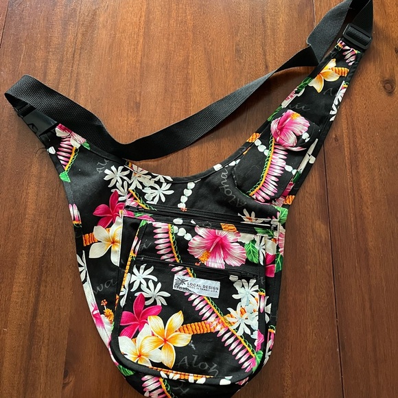 Local Design Black Floral Crossbody Bag with multiple pockets - Picture 2 of 11